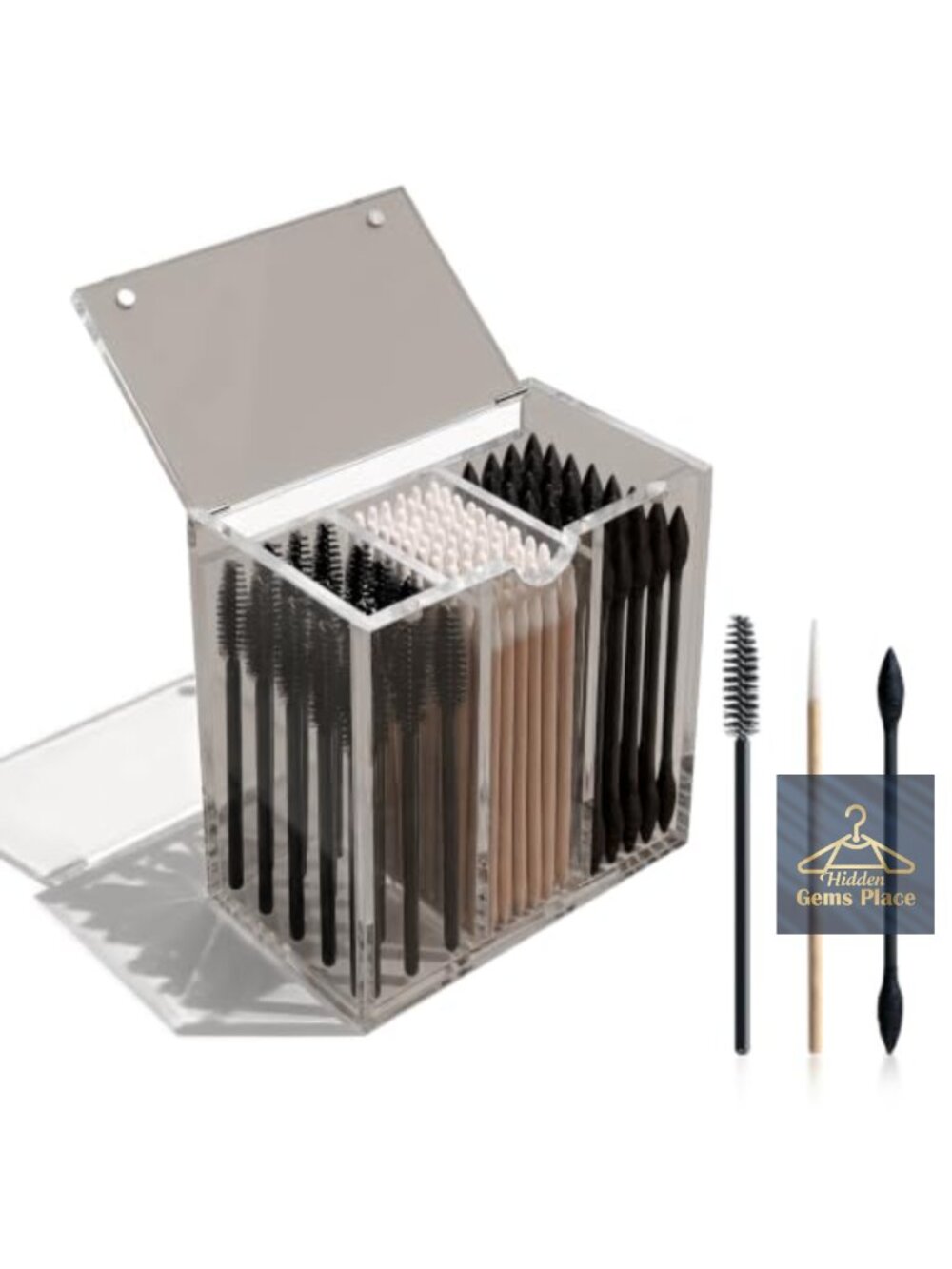 Clear Acrylic Makeup Organizer Brush Holder with Magnetic Lid, 3 Compartments